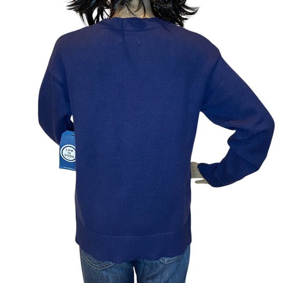 RARE HTF Life is Good Sweater Hot Cocoa + Marshmallows Mug Navy Blue Small NWT - Picture 4 of 5